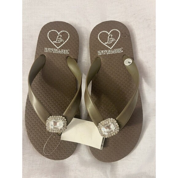 New With Defects Lady Lanell Swarovski Brown Flip Flops Size 6 - Picture 2 of 5